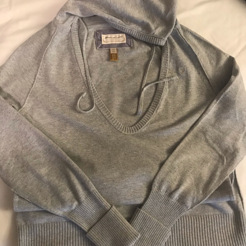 Hooded American Eagle Deep V Sweater